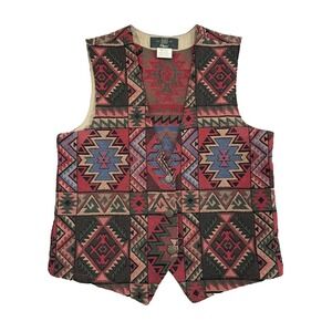 Vtg‎ Orvis Vest Womens M Southwest Aztec Tapestry USA 90s Festival Ranch Boho